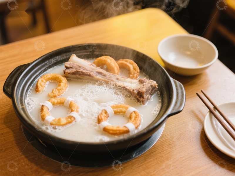 高清大图下载【趣麦麦图】热气腾腾的骨汤配油条