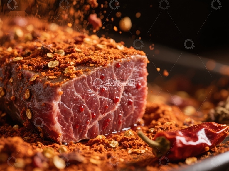 香料腌制的牛肉特写