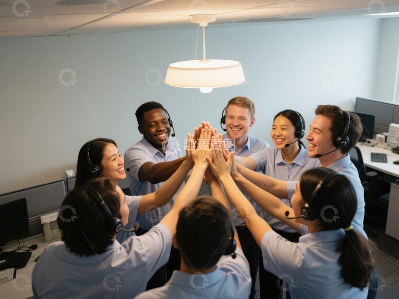 高清大图下载【趣麦麦图】客服团队齐心协力庆祝成功