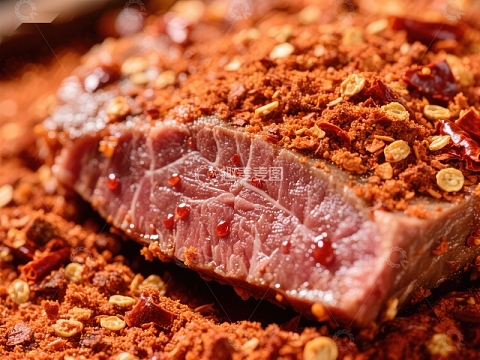 香辣腌制牛肉特写
