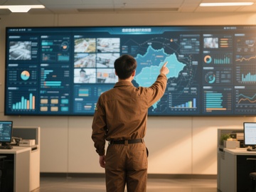 工作人员操作大型监控屏幕