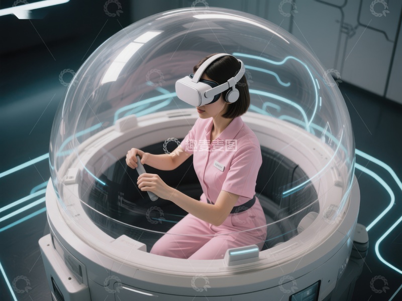 高清大图下载【趣麦麦图】虚拟现实体验舱中的女性操作