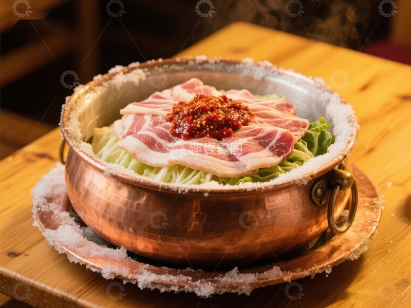 高清大图下载【趣麦麦图】铜锅涮肉，热气腾腾的美食