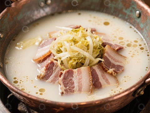 铜锅中的酸菜白肉汤
