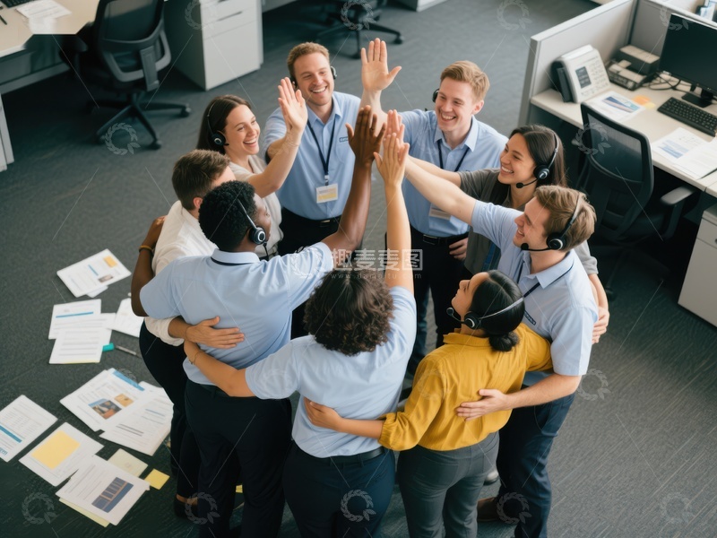 高清大图下载【趣麦麦图】团队成员办公室内庆祝成功