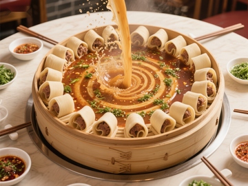 热汤浇灌的特色美食