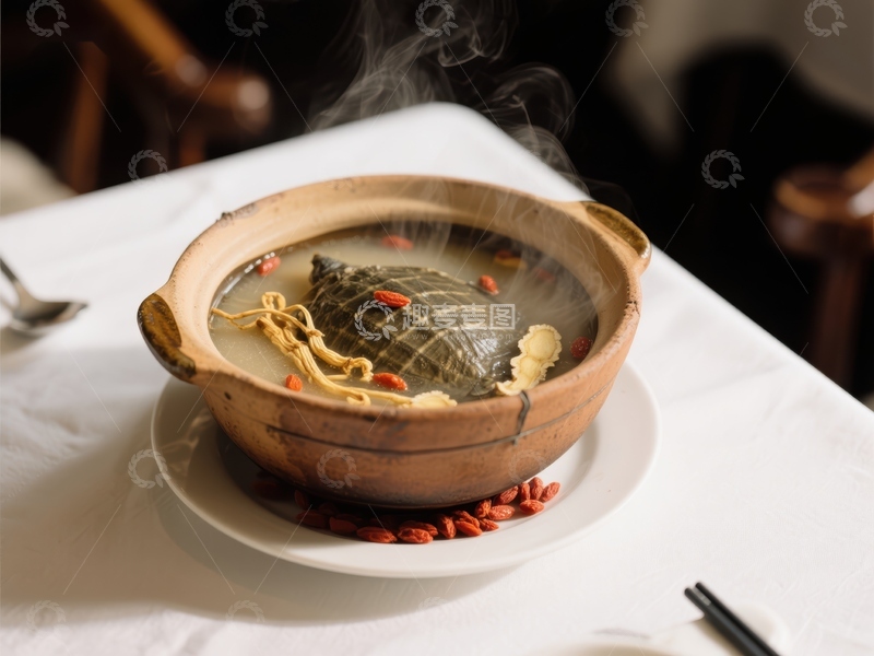 高清大图下载【趣麦麦图】热气腾腾的乌龟炖汤