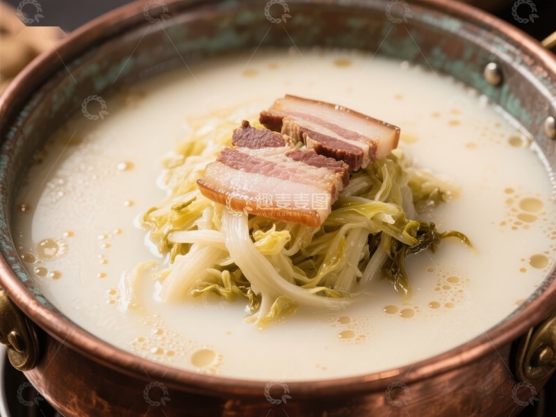 高清大图下载【趣麦麦图】白菜肉片汤，铜锅盛装
