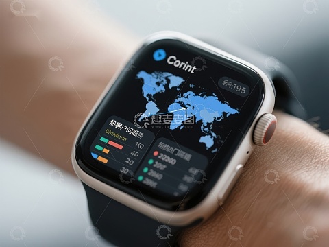 智能手表显示全球地图与数据