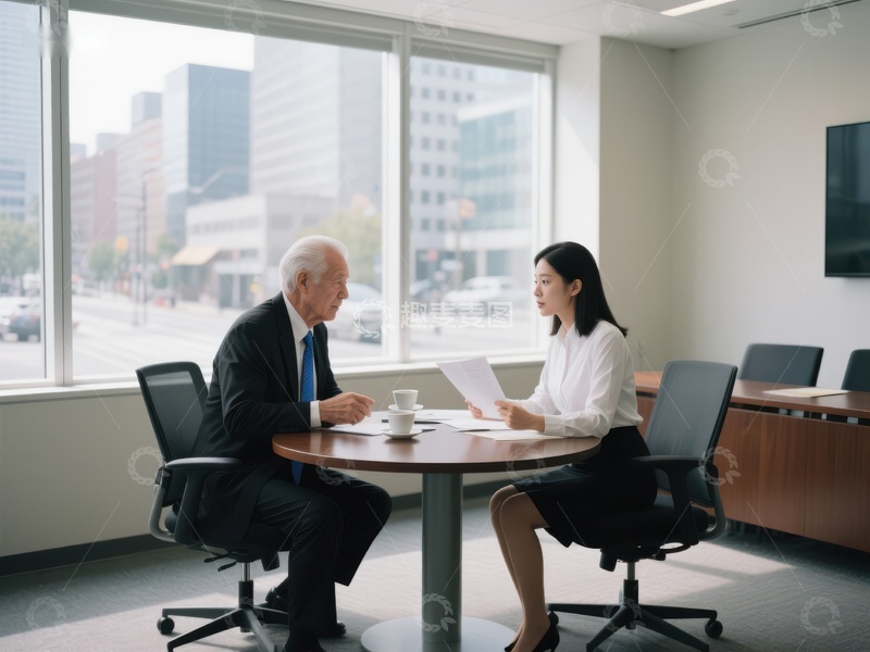 高清大图下载【趣麦麦图】商务会谈：两人在办公室讨论文件