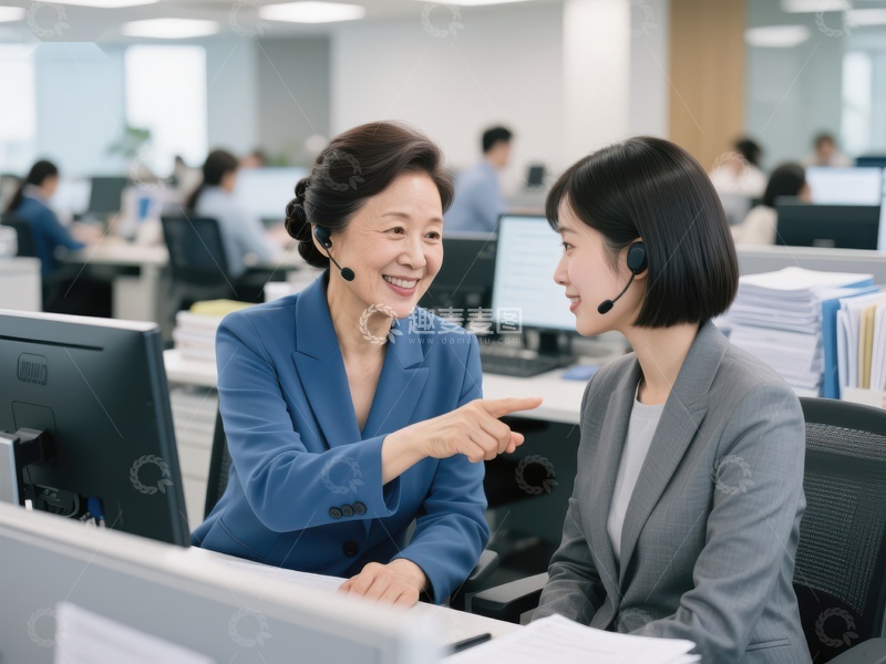 高清大图下载【趣麦麦图】办公室内两位女性进行工作交流