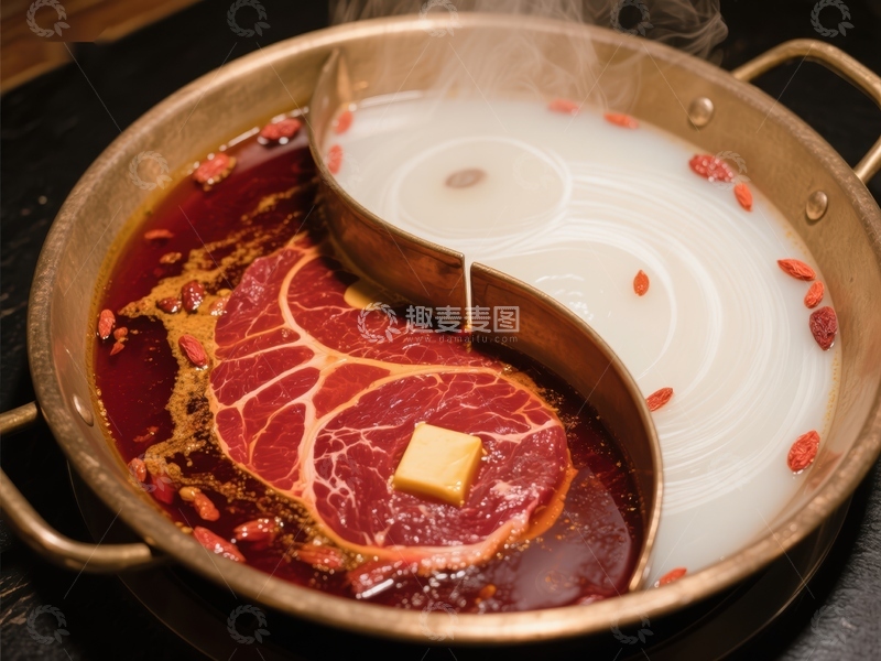 高清大图下载【趣麦麦图】鸳鸯火锅配牛肉片