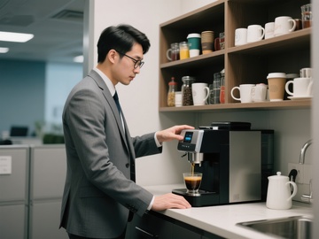 商务男士操作咖啡机