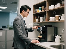 商务男士操作咖啡机