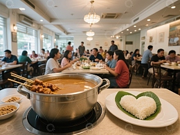 热气腾腾的火锅与爱心米饭