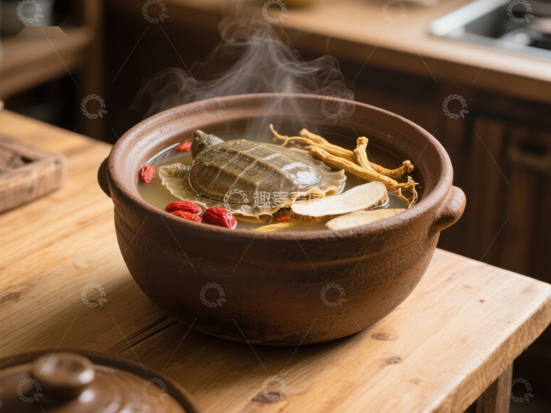 高清大图下载【趣麦麦图】热气腾腾的中药炖汤