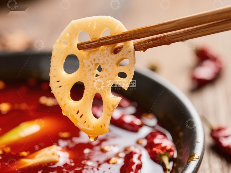 高清大图下载【趣麦麦图】火锅中的莲藕片特写