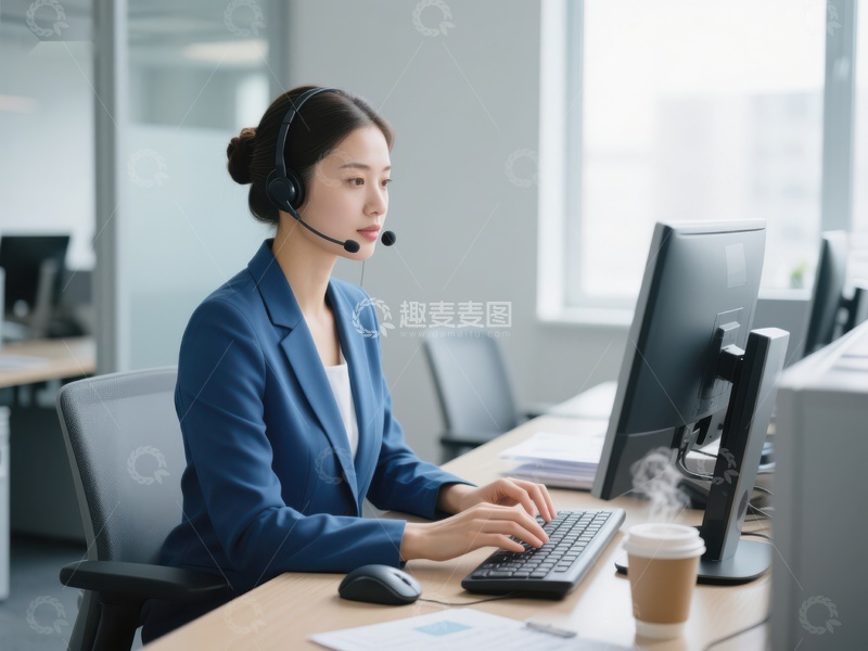 高清大图下载【趣麦麦图】客服人员正在使用电脑工作