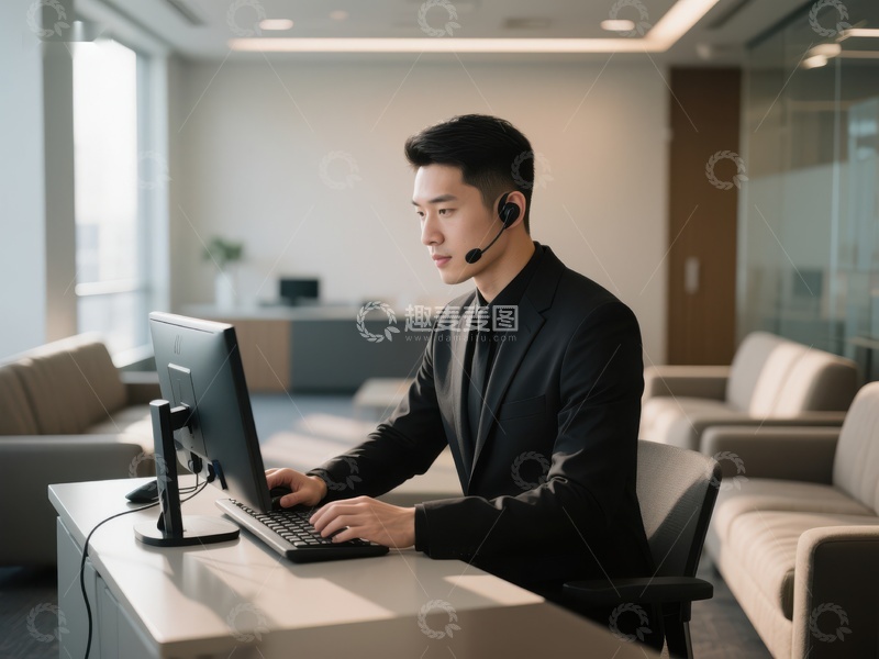 高清大图下载【趣麦麦图】客服人员在办公室使用电脑工作