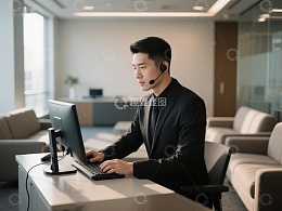 客服人员在办公室使用电脑工作