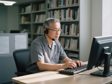 图书馆内工作人员使用电脑