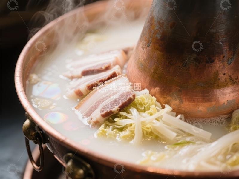 高清大图下载【趣麦麦图】铜锅热气腾腾的火锅
