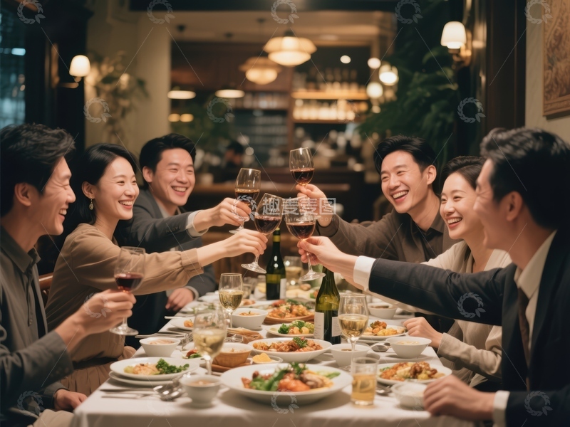 高清大图下载【趣麦麦图】朋友聚餐举杯庆祝温馨时刻