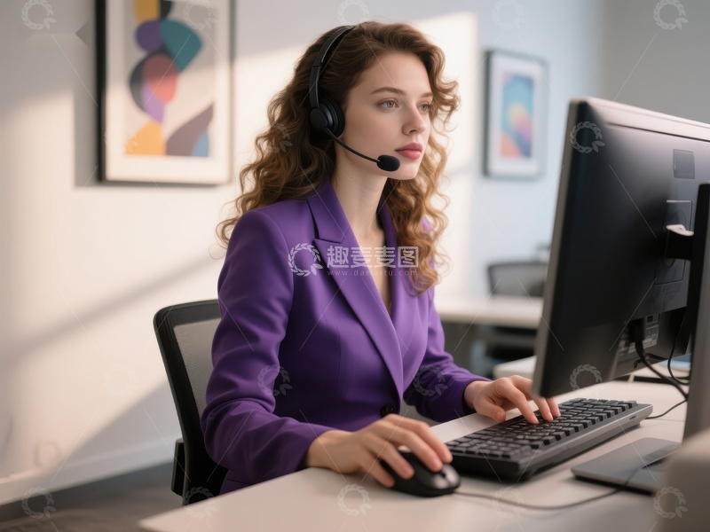 高清大图下载【趣麦麦图】客服人员专注工作