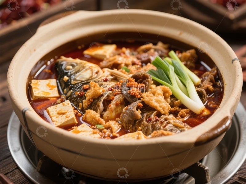 高清大图下载【趣麦麦图】麻辣鱼头煲，鲜香四溢的美食