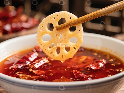 麻辣火锅中的莲藕片