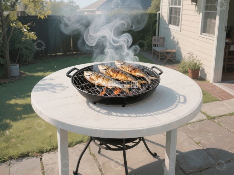 高清大图下载【趣麦麦图】户外烧烤桌上烤鱼飘香