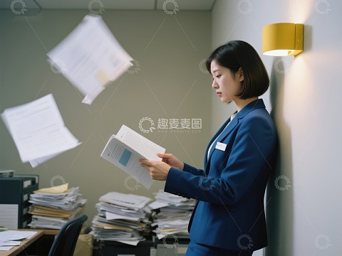 职场女性专注阅读文件