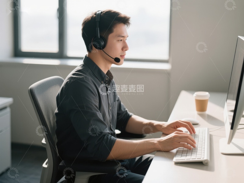 高清大图下载【趣麦麦图】客服人员正在使用电脑工作
