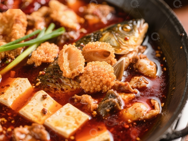 高清大图下载【趣麦麦图】麻辣火锅鱼与豆腐美食