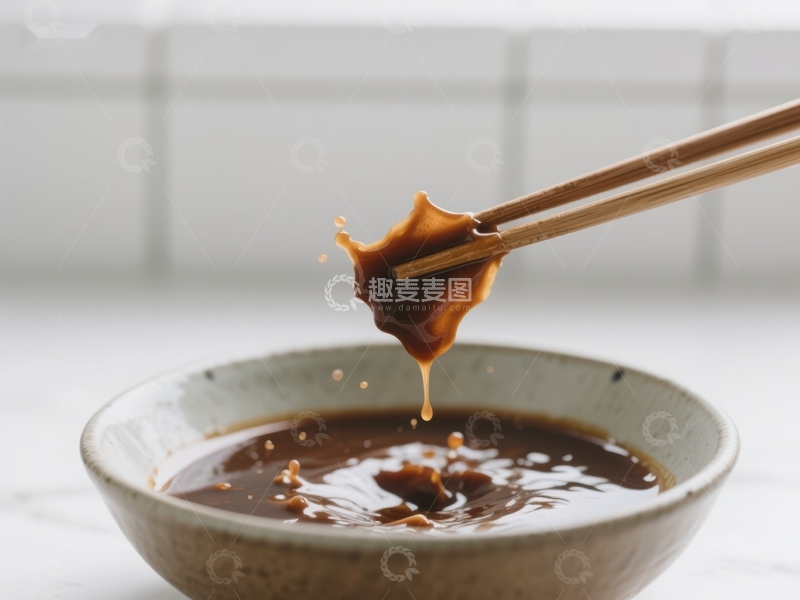高清大图下载【趣麦麦图】筷子夹起浓郁酱汁滴落碗中