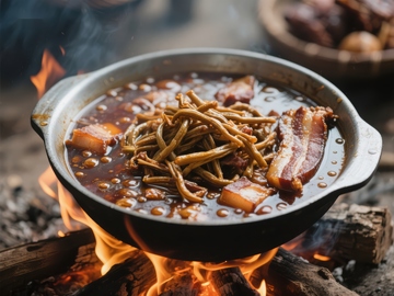 篝火上炖煮的美味菜肴