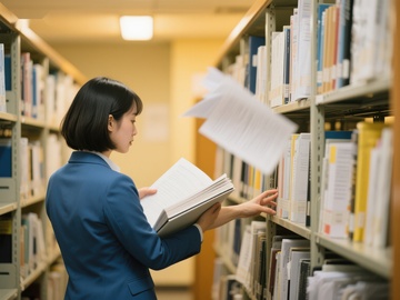 图书馆中专注阅读的女性