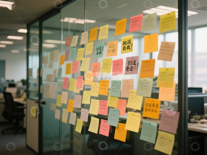 高清大图下载【趣麦麦图】玻璃墙上的彩色便签纸