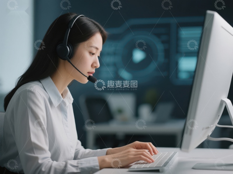 高清大图下载【趣麦麦图】客服人员专注工作