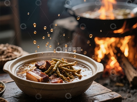 热气腾腾的炖菜与火炉