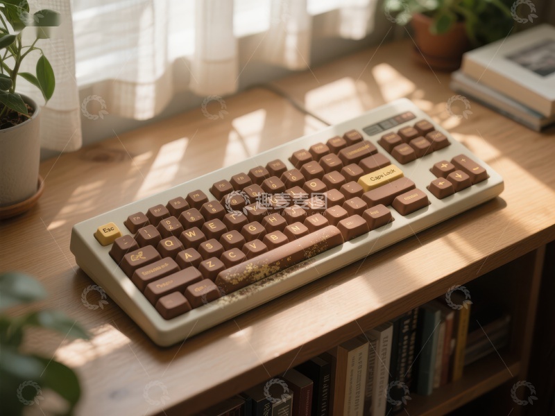 高清大图下载【趣麦麦图】复古键盘置于木质书桌之上