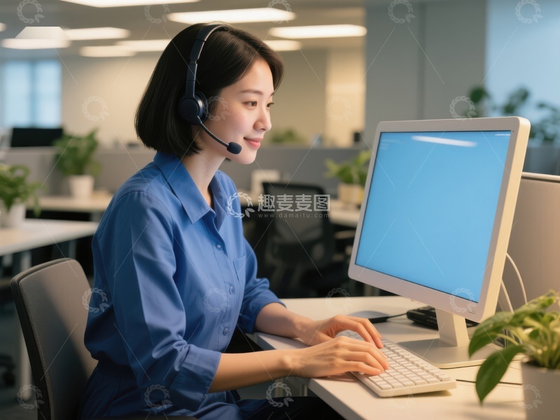 高清大图下载【趣麦麦图】客服人员正在使用电脑工作