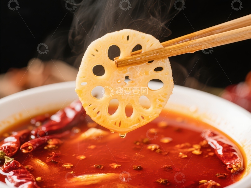 高清大图下载【趣麦麦图】火锅中夹起的莲藕片