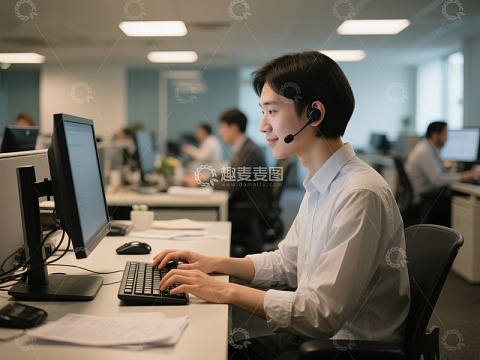 客服人员在办公室使用电脑工作