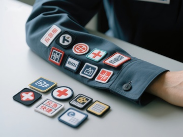 制服上的多种标识徽章展示