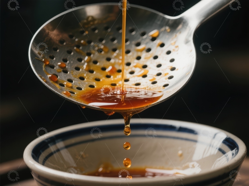 高清大图下载【趣麦麦图】浓稠酱汁从漏勺滴入碗中
