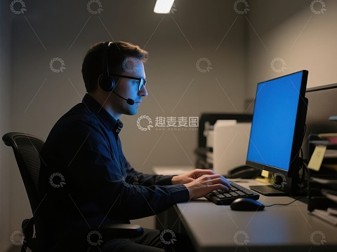 客服人员在办公室使用电脑工作