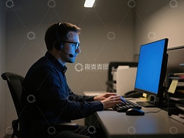 客服人员在办公室使用电脑工作