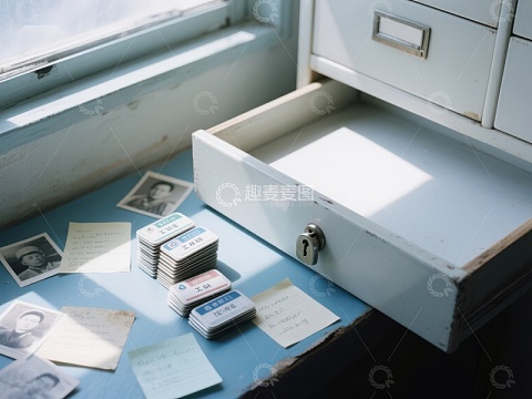 阳光洒在打开的抽屉与老照片上