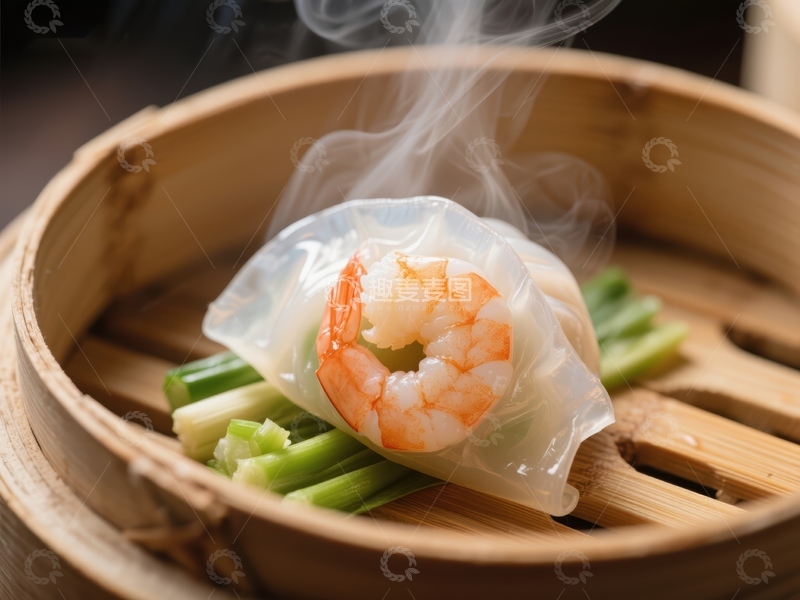 高清大图下载【趣麦麦图】蒸笼中的鲜虾春卷